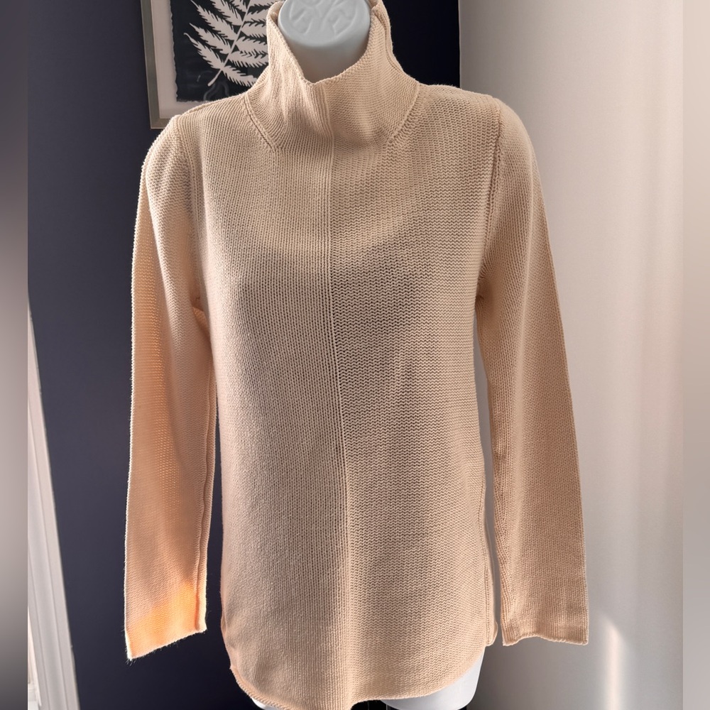 August Silk ivory cotton roll mock-neck sweater. Size Small